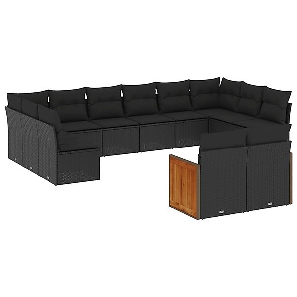 vidaXL 12-Tlg Garten-Sofagarnitur mit Kissen Schwarz Poly Rattan 3228120 günstig online kaufen