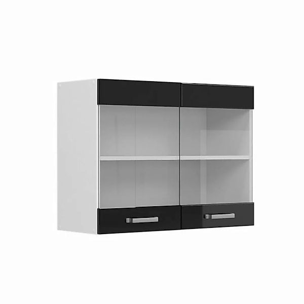 Vicco Glashängeschrank Küchenhängeschrank R-Line Weiß Schwarz Hochglanz 80 günstig online kaufen