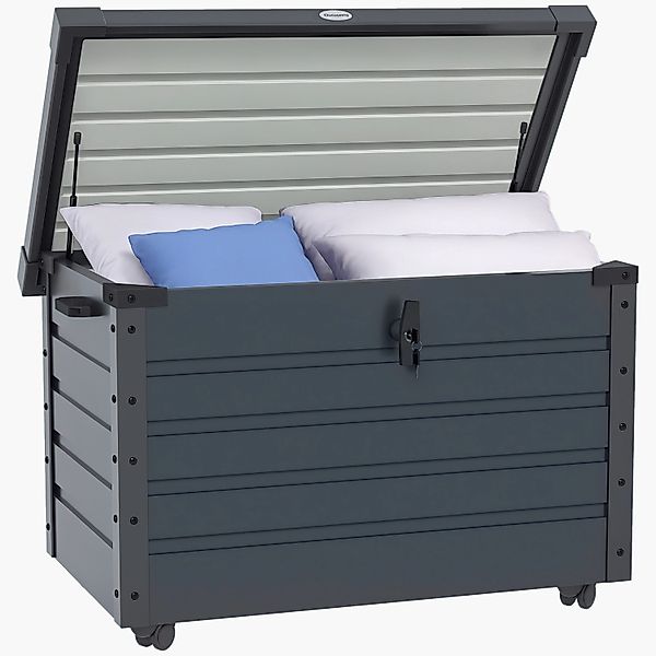 Outsunny Gartenbox mit Rollen Aufbewahrungskiste 100 x 62 x 65 cm Dunkelgra günstig online kaufen