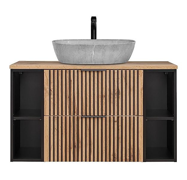 Lomadox Waschtisch XANTEN-56, anthrazit, Wotan Eiche Nb, Rillen schwarz, Au günstig online kaufen