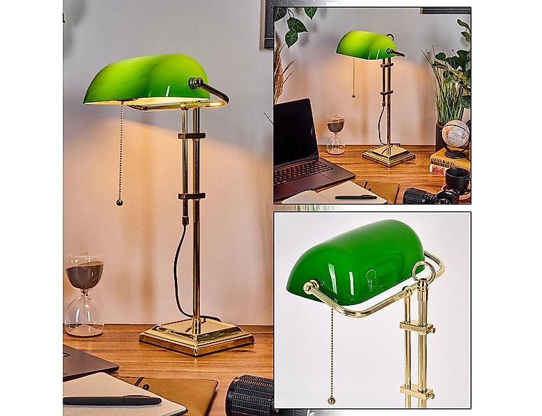 hofstein Tischleuchte Tischlampe aus Metall/Glas in Messing/Grün/Weiß, ohne günstig online kaufen