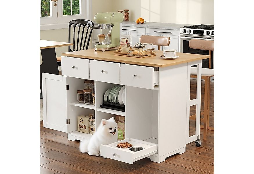 Flieks Küchenwagen mit Haustierfressnapf, erweiterbare Arbeitsplatte und Ro günstig online kaufen