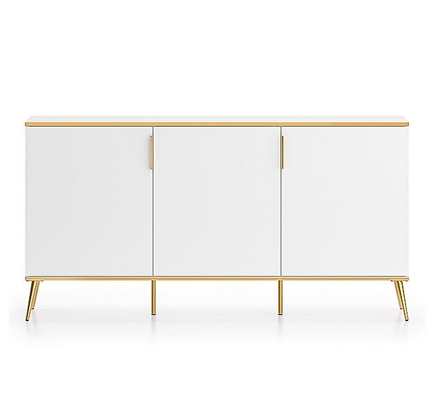 Lomadox Sideboard VLORA-131, Wohnzimmerschrank, 3-türig, weiß mit goldfarbi günstig online kaufen
