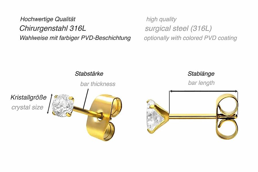 FILANGO Piercing-Set Chirurgenstahl Ohrstecker EINGEFASSTER KRISTALL günstig online kaufen