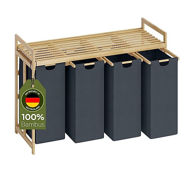 Bellamio Wäschekorb Newa aus Bambus (4 Fächer mit 1 Ablage, Dunkelgrau 200 günstig online kaufen