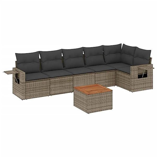 vidaXL 7-Tlg Garten-Sofagarnitur mit Kissen Grau Poly Rattan 3224576 günstig online kaufen
