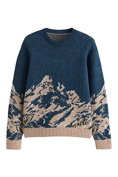 Next Rundhalspullover Relaxed Fit Rundhals-Strickpullover, Gebirgsmotiv (1- günstig online kaufen