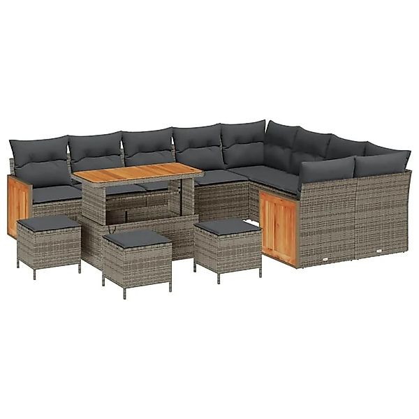 vidaXL Gartensofa-Set mit Kissen 14 Stk Grau Poly-Rattan 3365303 günstig online kaufen