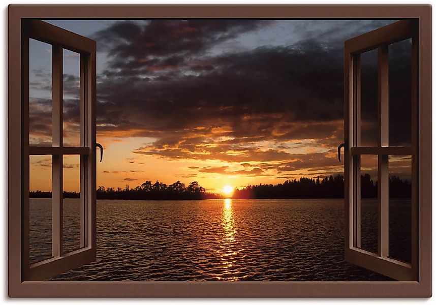 Artland Leinwandbild "Sonnenuntergang am See, braunes Fenster" Seebilder 1 günstig online kaufen