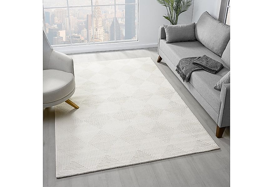 Vimoda Designteppich Wohnzimmer Boho Design 3D Raute Hoch-Tief-Effekt, Rech günstig online kaufen