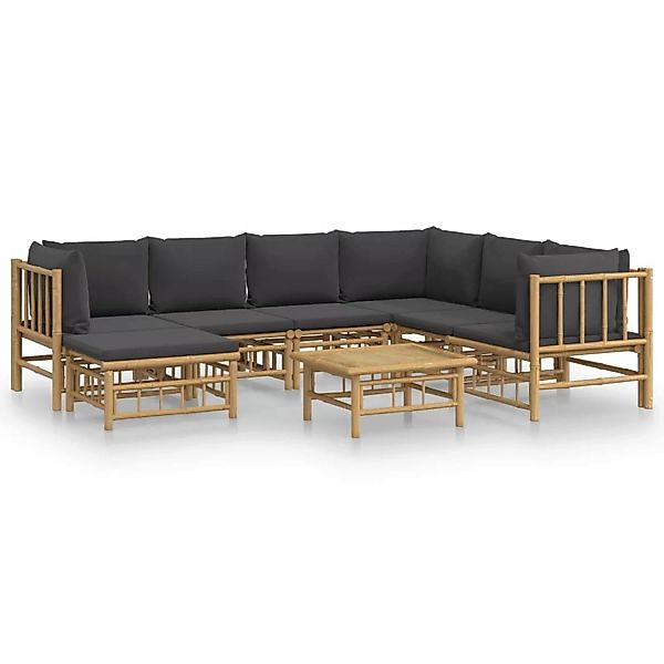 Vidaxl 8-tlg. Garten-lounge-set Mit Dunkelgrauen Kissen Bambus günstig online kaufen