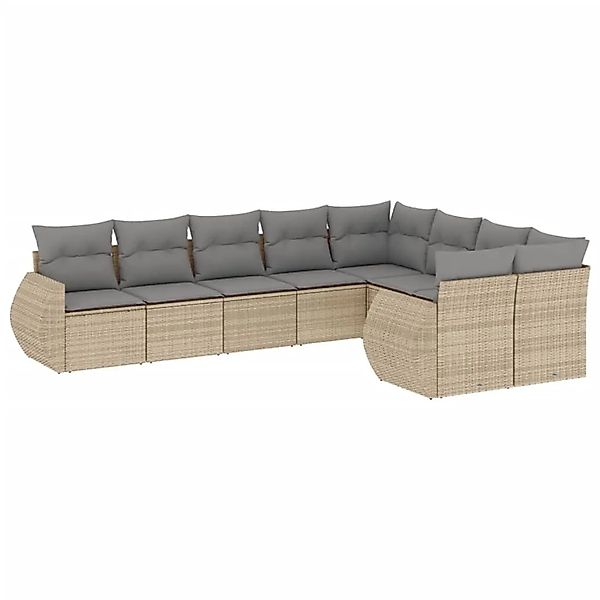 vidaXL 9-Tlg Garten-Sofagarnitur mit Kissen Beige Poly Rattan 3221838 günstig online kaufen