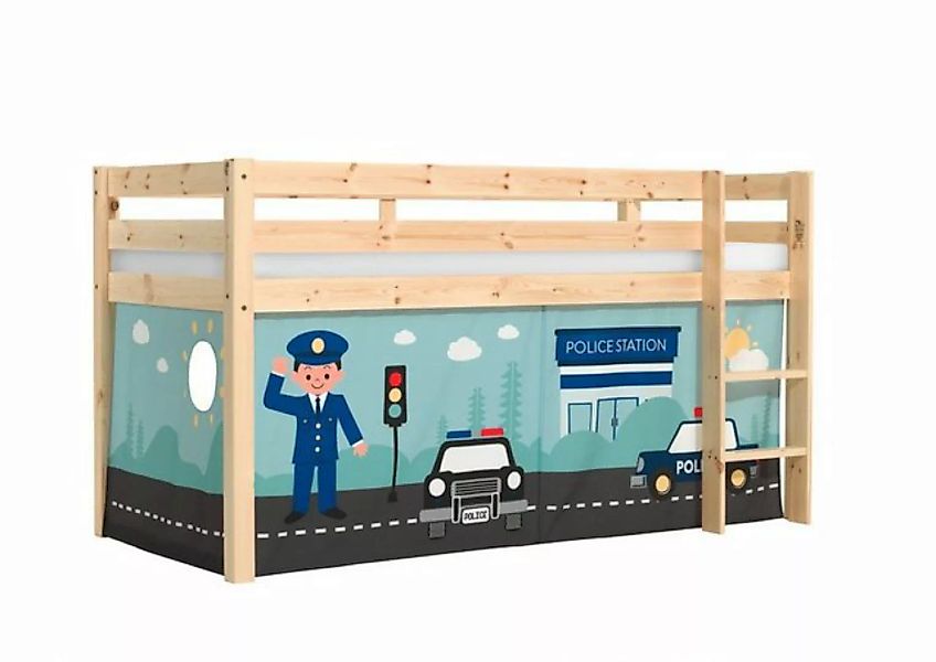 Natur24 Kinderbett Halbhohes Bett Pino mit Textilset Polizei Kiefer Natur l günstig online kaufen