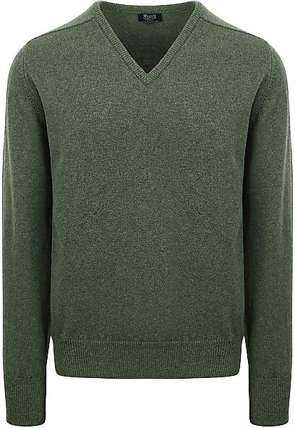 William Lockie Pullover Lamwolle V-Ausschnitt Olivgrün - Größe L günstig online kaufen