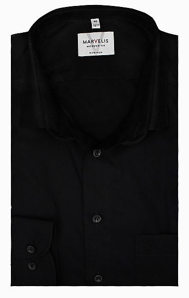 MARVELIS Businesshemd Schwarz, Modern Fit, Bügelfrei, 100% Baumwolle, New K günstig online kaufen