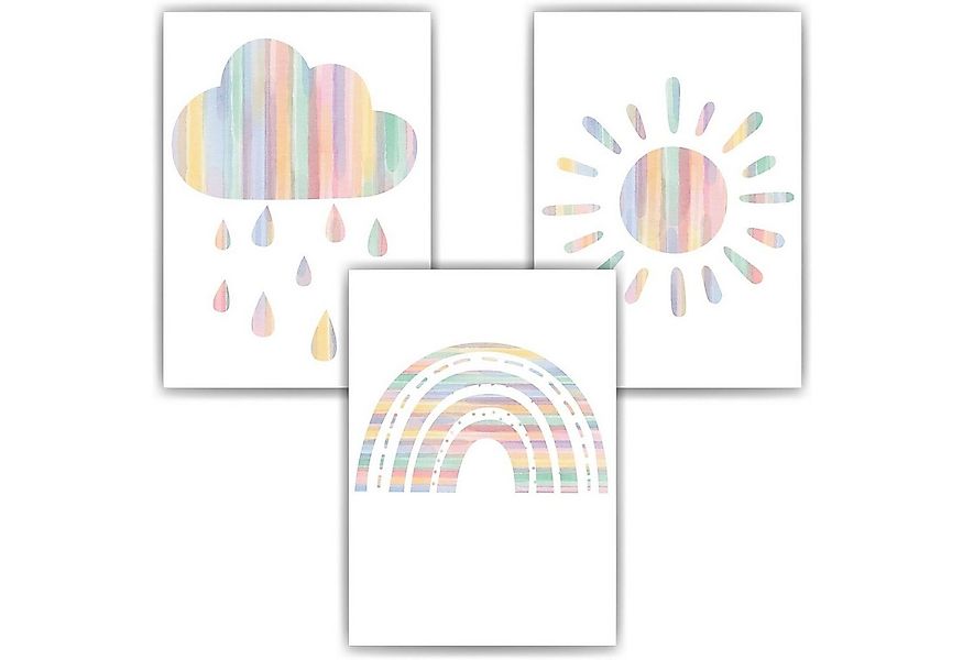 Tigerlino Poster Boho Regenbogen Sonne Wolke 3er Set Wandbilder Kinderzimme günstig online kaufen