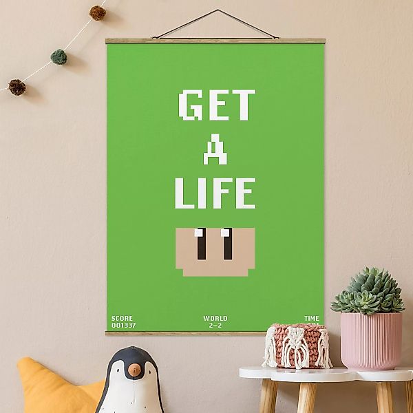 Stoffbild mit Posterleisten Videospiel Spruch Get A Life in Grün günstig online kaufen