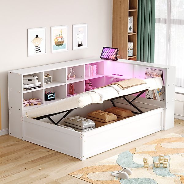 Flieks Daybett, Hydraulisches Stauraumbett Kinderbett 90x200cm günstig online kaufen