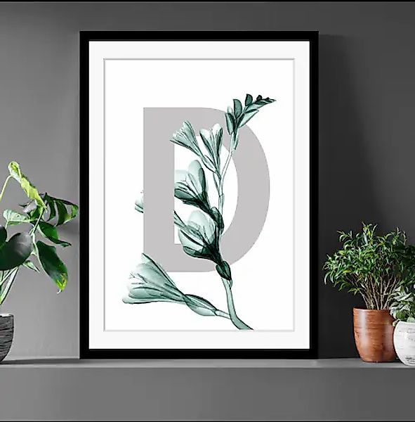 queence Bild »D-Flower«, Buchstaben, Blume, Blätter, gerahmt günstig online kaufen