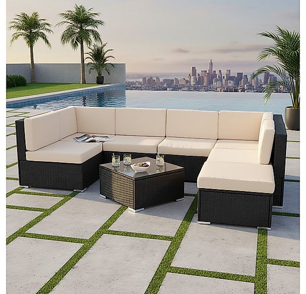 Melko Gartenlounge-Set Sitzgruppe Gartenlounge Sitzgarnitur Set aus Polyrat günstig online kaufen