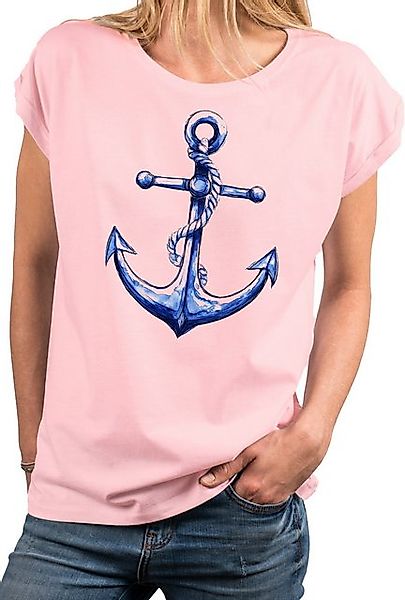 MAKAYA Kurzarmshirt für Damen mit Ankermotiv Sportlich Elegant Vintage Anke günstig online kaufen