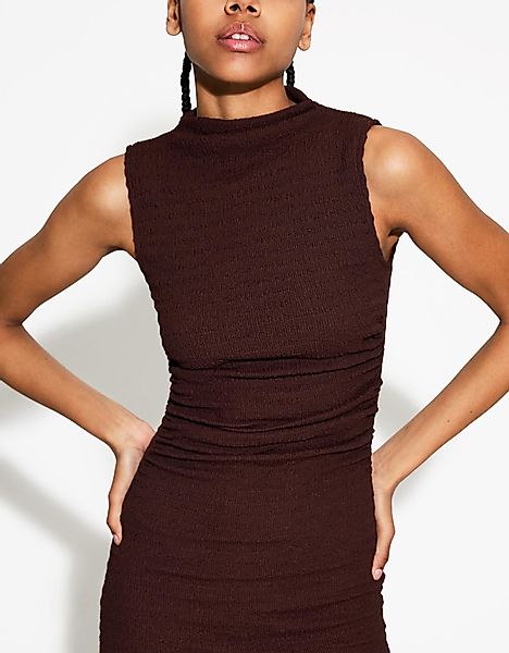 Bershka Figurbetontes Midikleid Aus Popelin Damen Xl Braun günstig online kaufen