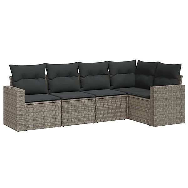 vidaXL 5-tlg Garten-Sofagarnitur mit Kissen Grau Poly Rattan Modell 5 günstig online kaufen