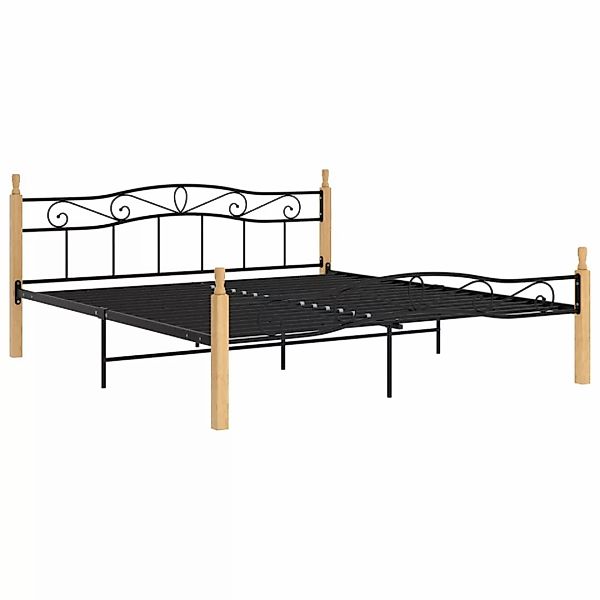 Bettgestell Schwarz Metall Und Massivholz Eiche 180x200 Cm günstig online kaufen