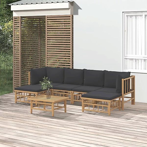 Vidaxl 7-tlg. Garten-lounge-set Mit Dunkelgrauen Kissen Bambus günstig online kaufen