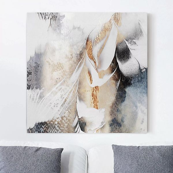 Leinwandbild Abstrakt - Quadrat Goldene abstrakte Wintermalerei günstig online kaufen