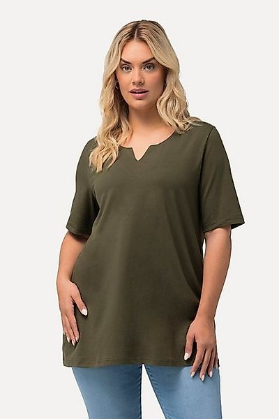 Ulla Popken T-Shirt T-Shirt A-Linie Tunika-Ausschnitt Halbarm günstig online kaufen