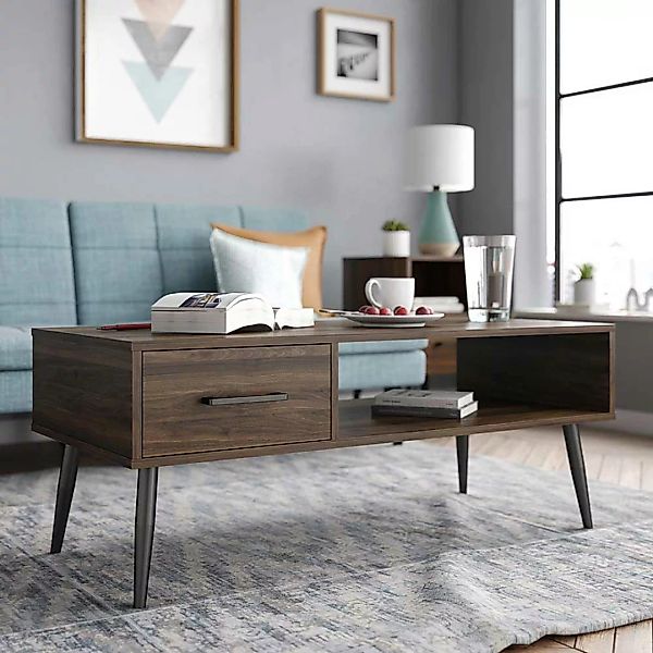 Wohnzimmer Tisch mit Schublade im Retrostil 107 cm breit günstig online kaufen