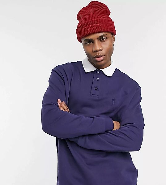 Reclaimed Vintage – Inspired – Sweatshirt mit Polokragen in Marineblau günstig online kaufen