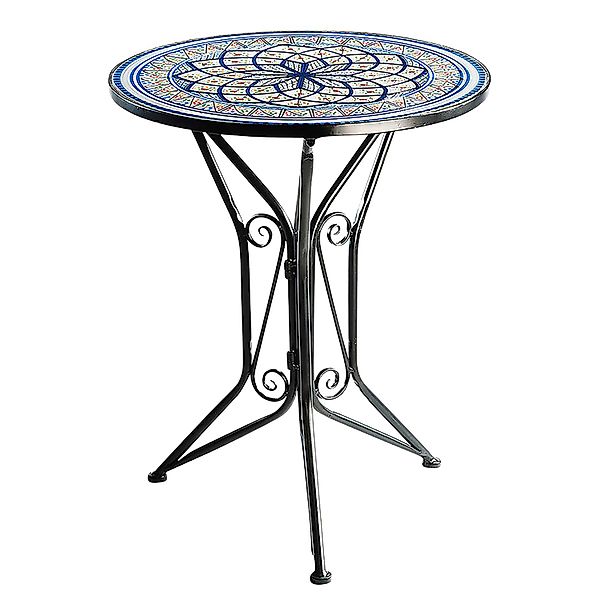 Kobolo Gartentisch Mediterran mit Platte in Mosaikoptik Weiß Blau Höhe 68 c günstig online kaufen