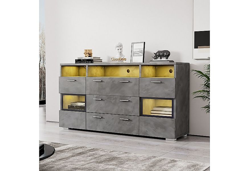 STILVORA Sideboard Beistellschrank mit 3 Schubkästen& Acryltüren,Buffetschr günstig online kaufen