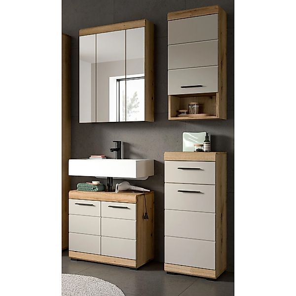 Inn.Furn Badmöbel Set 4-teilig in Sand und Eiche 112 cm Shawn günstig online kaufen