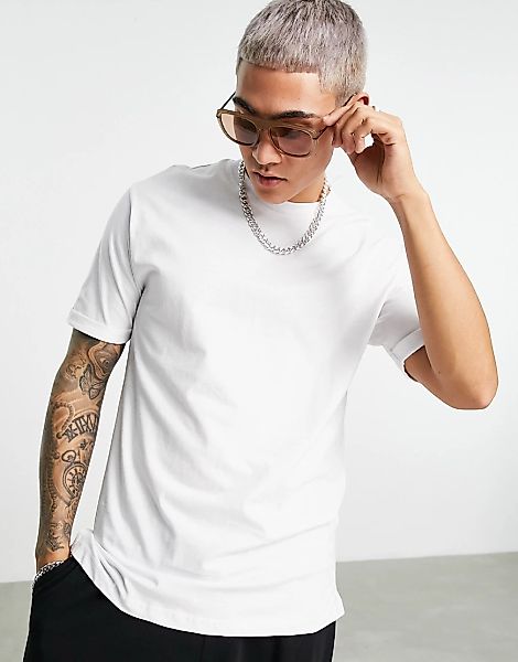 Bershka – Lang geschnittenes, weißes T-Shirt günstig online kaufen