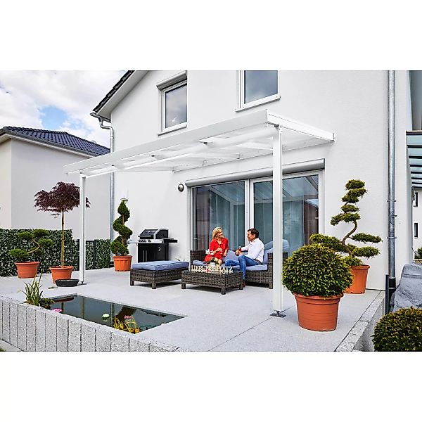 Terrassenüberdachung Premium (BxT) 410 cm x 306 cm Weiß Polycarbonat Klar günstig online kaufen