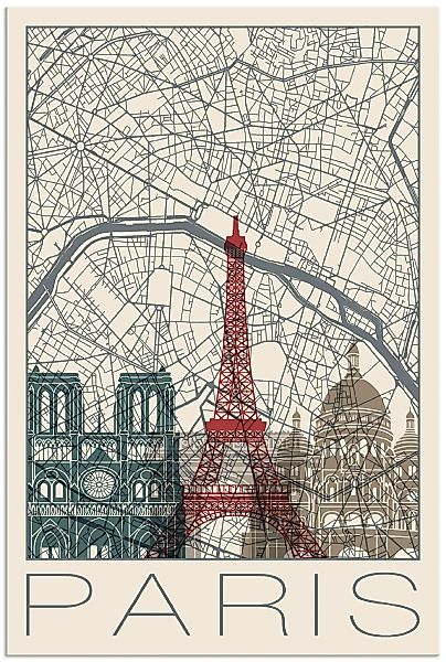 Artland Wandbild »Retro Karte Paris Frankreich und Skyline«, Frankreich, (1 günstig online kaufen