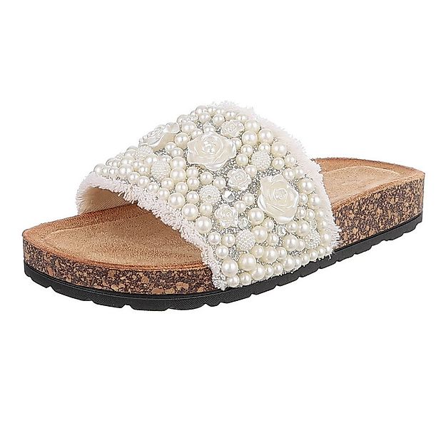 Ital-Design Feminine Damen-Sandalen mit Perlen und Blumendekor Pantolette ( günstig online kaufen