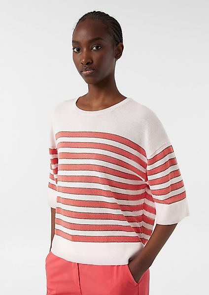 Comma Kurzarmshirt Gestreifter Feinstrickpullover mit Glitzergarn günstig online kaufen