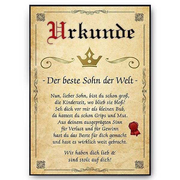 Tigerlino Poster Bester Sohn Urkunde Geschenkidee günstig online kaufen