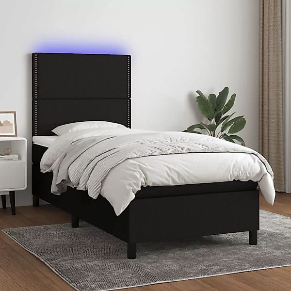 Vidaxl Boxspringbett Mit Matratze & Led Schwarz 80x200 Cm Stoff günstig online kaufen