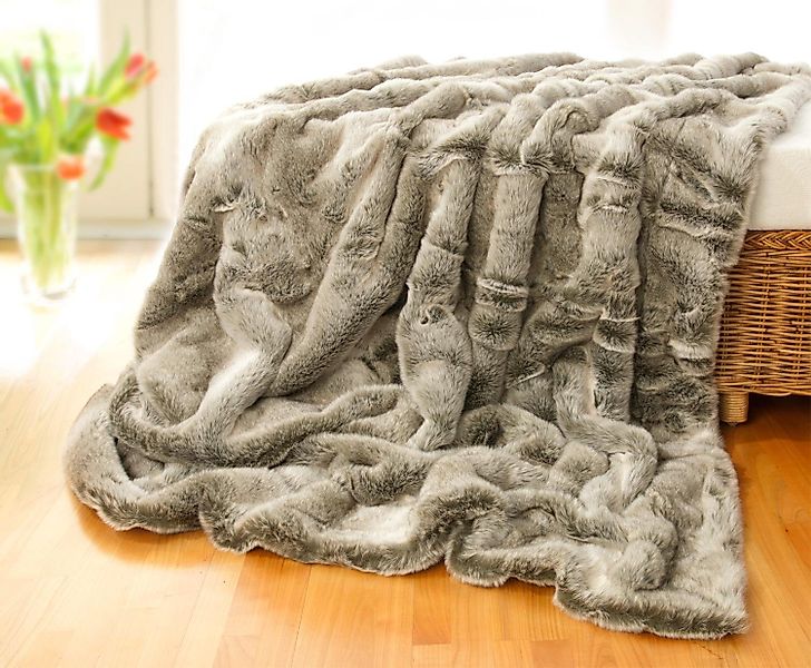 Wohndecke Felldecke (Kunstfelldecke) Grauwolf grau-beige, Wohnen günstig online kaufen