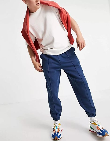 ASOS DESIGN – Oversize-Jogginghose aus Bio-Baumwolle in Blau mit Biesen günstig online kaufen
