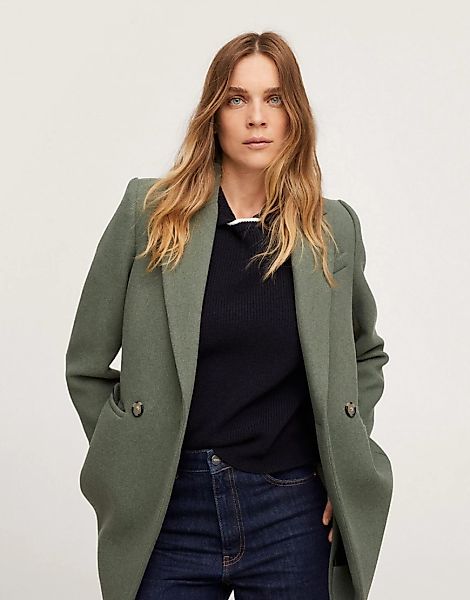 Mango – Eleganter Mantel in Khaki-Grün günstig online kaufen