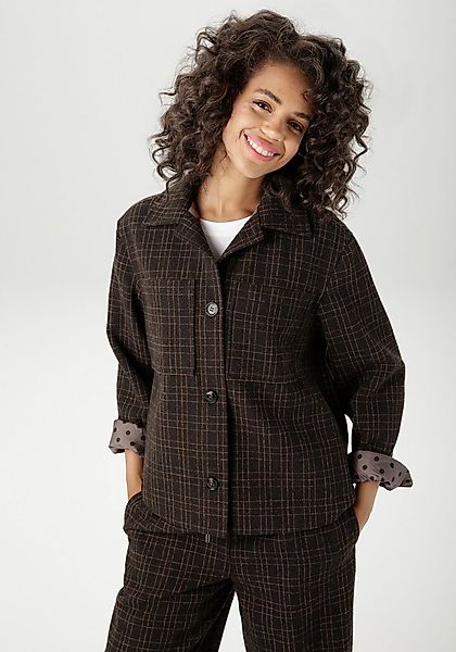 Aniston CASUAL Kurzjacke im Karo-Dessin mit getupften Futter günstig online kaufen