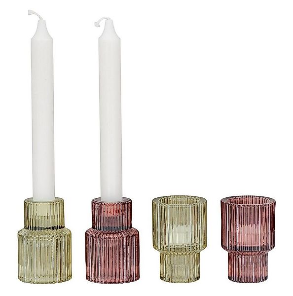 Levandeo® Teelichthalter, 4er Set Kerzenständer Glas Rot Grün Stabkerzen Te günstig online kaufen