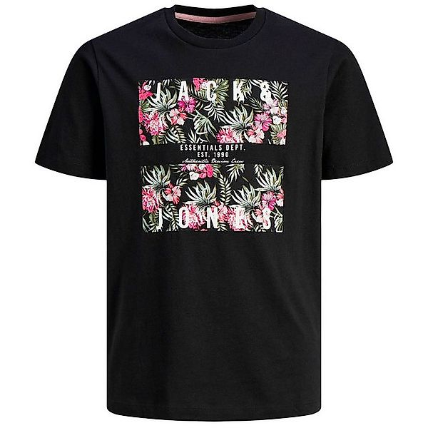 Jack & Jones Rundhalsshirt Große Größen Herren T-Shirt schwarz Blumen-Logo günstig online kaufen