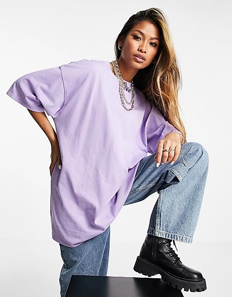 Topshop – Verwaschenes, übergroßes Boyfriend-T-Shirt in Lila-Violett günstig online kaufen